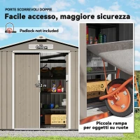 Outsunny Casetta da Giardino in Metallo con Prese d'Aria e Doppia Porta Scorrevole, 2.1x1.3m, Marrone Chiaro(m-5)