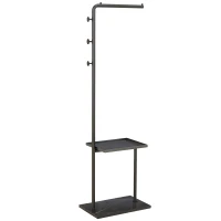 HOMCOM Garderobenständer, Kleiderstange mit Stoppern, 3 Haken, Ablagefach, Kunststeinsockel, Schwarz(m-1)