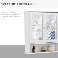 kleankin Mobiletto Armadietto a Muro con Specchio da Bagno Cucina in MDF 56 x 13 x 58cm Bianco(m-6)