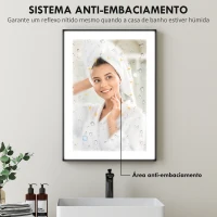 HOMCOM Espelho Casa de Banho com Luz LED 70x50 cm Iluminação Ajustável Função Anti-Embaciamento Função Memória  Preto(m-5)