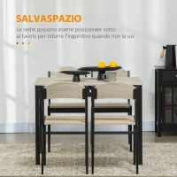 HOMCOM Set da Pranzo con Tavolo Rettangolare e 4 Sedie in Acciaio e MDF, Nero e Rovere(m-4)
