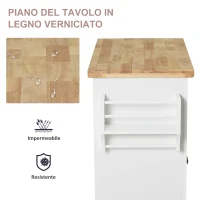 HOMCOM Carrello da Cucina con 2 Cassetti e 2 Armadietti, Isola da Cucina con Piano in Legno, Portaspezie e Porta Canovacci, Bianco(m-6)
