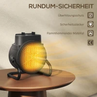 HOMCOM Verwarmingstoestel, ventilatorkachel met 3 modi, instelbare thermostaat, handvat, oververhittingsbeveiliging, 21,5 x 15,8 x 22 cm, zwart(m-7)