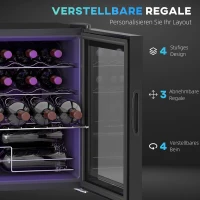 HOMCOM Vrijstaande wijnkoelkast, 16 flessen, voor thuisbar, woonkamer, keuken Touchscreen, glazen deur, LED-verlichting(m-6)