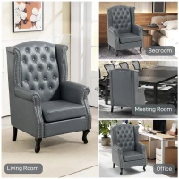 HOMCOM Wingback Accent Chair Tufted Chesterfield-style Armchair with Nail Head Trim for Living Room Bedroom Grey(m-8)