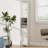 HOMCOM Mueble Alto de Baño con 2 Estantes Abiertos y 2 Armarios con Estantes Regulables, de Madera, 30x30x170 cm, Blanco(m-4)
