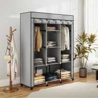 HOMCOM Kast van stof, opbergoplossing, 8 planken, 2 hangstangen, grijs(m-7)