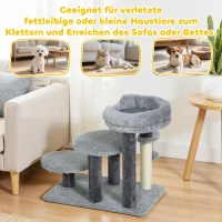 PawHut krabpaal en kattentrap, brede basis, pluche stof, sisal-krabpaal, grijs(m-7)