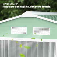 Outsunny Casetta da Giardino in Lamiera di Acciaio con Porte Scorrevoli, 213x130x185cm, Verde Chiaro(m-8)