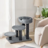 PawHut Arbre à griffer et escalier pour chat, base large, tissu en peluche, poteau à griffer en sisal, gris(m-4)