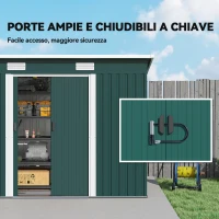 Outsunny Capanno da Giardino con 2 Porte Scorrevoli e Tetto Inclinato in Lamiera d'Acciaio, 261x133x182cm, Verde(m-5)