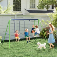 Outsunny Set Altalene da Giardino per 4 Bambini, 1 Altalena Doppia e 2 Altalene Singole, Capacità di peso 45kg (Altalena) 180kg (Totale), 280x140x178cm(m-2)