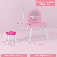 AIYAPLAY Kinderschminktisch mit Hocker und Spiegel Schminktisch für Mädchen mit Herzmotiv für Kinder 3-6 Jahre Rosa(m-3)