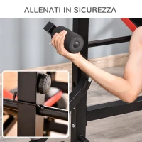 HOMCOM Panca Multifunzione Regolabile con Supporto per Bilanciere, in Acciaio e Plastica, 175x139x127 cm, Rosso e Nero(m-6)