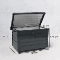 Outsunny Ladă de Grădină de 295L cu Încuietoare, 2 Mânere și 4 Rotile, Mobilier Depozitare din Oțel, 100x62x65 cm, Gri(m-3)