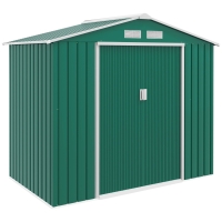 Outsunny Casetta da Giardino Porta Utensili in Lamiera con Porte Scorrevoli, 213x130x185cm, Verde