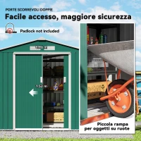 Outsunny Casetta da Giardino Porta Utensili in Lamiera con Porte Scorrevoli, 213x130x185cm, Verde(m-5)
