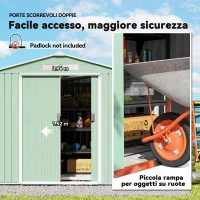 Outsunny Casetta da Giardino in Lamiera di Acciaio con Porte Scorrevoli, 213x130x185cm, Verde Chiaro(m-5)