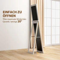 HOMCOM Standspiegel, Ganzkörperspiegel mit Ständer, freistehender Wandspiegel, 37 x 157 cm, Weiß(m-6)