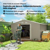 Outsunny Casetta da Giardino con Porte Scorrevoli e Tetto Inclinato, in Acciaio, 340x386x200 cm, Grigio(m-4)