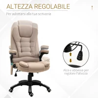 Vinsetto Poltrona da Ufficio Massaggiante con Altezza Regolabile, 6 Punti di Massaggio e Riscaldamento, Beige(m-4)