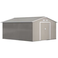 Outsunny Casetta da Giardino con Porte Scorrevoli e Tetto Inclinato, in Acciaio, 340x386x200 cm, Grigio(m-1)