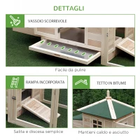 PawHut Pollaio da Giardino Prefabbricato in Legno 196x76x97cm, Color Legno(m-7)