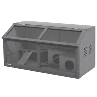 PawHut Jaula para hámster, jaula para pequeños animales de madera, puente colgante, escaleras, casita, 84 x 45 x 44 cm, para hámsters enanos, gris(m-7)