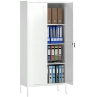 HOMCOM Armadio per Ufficio in Acciaio a 3 Ripiani Regolabili con Serratura e 2 Chiavi, 80x40x175 cm, Bianco(m-11)