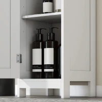 HOMCOM Mueble Alto de Baño con 2 Estantes Abiertos y 2 Armarios con Estantes Regulables, de Madera, 30x30x170 cm, Blanco(m-5)