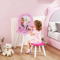 AIYAPLAY Children's Vanity with Stool and Mirror Vanity for Girls with Heart Designs for Boys and Girls 3-6 Years Pink(m-2)