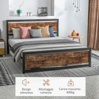 HOMCOM Struttura Letto Matrimoniale in Legno e Acciaio con Doghe in Stile Industriale, 160x200cm(m-6)