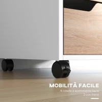 HOMCOM Cassettiera in MDF con 3 Cassetti e Ruote per Ufficio o Studio Bianca e Legno, 40x50x57.5cm(m-6)