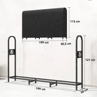 Outsunny Râtelier à bûches en métal 199 x 30 x 121 cm Range-bûches 0,6 m³ avec housse étanche jusqu'à 300 kg(m-3)