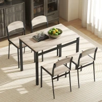 HOMCOM Set da Pranzo con Tavolo Rettangolare e 4 Sedie in Acciaio e MDF, Nero e Rovere(m-9)