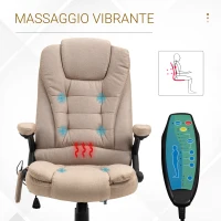 Vinsetto Poltrona da Ufficio Massaggiante con Altezza Regolabile, 6 Punti di Massaggio e Riscaldamento, Beige(m-7)