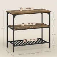 HOMCOM Étagère de boulanger, étagère de cuisine à 3 niveaux avec cadre en acier, Brun rustique+Noir(m-3)