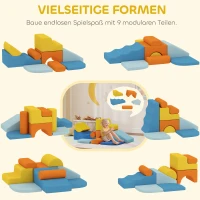 AIYAPLAY 9-delige soft-blokken set, zachte blokken om te bouwen en te spelen, indoor-speelset voor kleuters, schuim, kleurrijk(m-4)