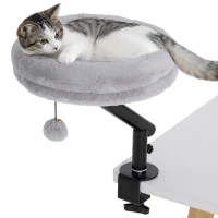 PawHut kattenbed voor bureau, kattenbed voor bureau met 360° draaibaarheid, in hoogte verstelbaar, kattenligbed met afneembaar en wasmachinebestendig kussen, voor katten tot 6 kg, thuiswerkplek, grijs(m-11)