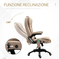 Vinsetto Poltrona da Ufficio Massaggiante con Altezza Regolabile, 6 Punti di Massaggio e Riscaldamento, Beige(m-6)