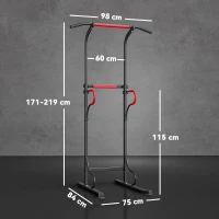 HOMCOM Barra per Trazioni Power Tower Stazione Fitness Multifunzione con Altezza Regolabile 171-219cm Nero Rosso(m-3)