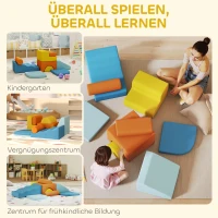AIYAPLAY 9-delige soft-blokken set, zachte blokken om te bouwen en te spelen, indoor-speelset voor kleuters, schuim, kleurrijk(m-8)