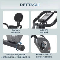 HOMCOM Cyclette Pieghevole con Schienale, Bande Elastiche e 8 Livelli di Resistenza Regolabile, Cyclette da Casa Silenziosa con Display LCD, Sensore di Frequenza Cardiaca, Porta Cellulare e Ruote(m-9)