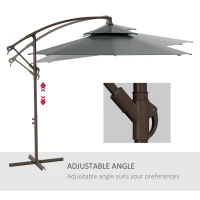 Outsunny 2.7m Garden Banana Parasol Cantilever Umbrella with Crank Handle, Double Tier Canopy and Cross Base for Outdoor, Hanging Sun Shade, Dark Grey(m-5)