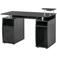 HOMCOM Scrivania per Computer Moderna Porta PC, Scrivania da Ufficio in Legno con Cassetti, Mensola Estraibile e Porta Tastiera, 120x55x85cm, Nero(m-10)