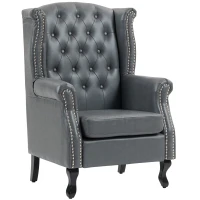 HOMCOM Wingback Accent Chair Tufted Chesterfield-style Armchair with Nail Head Trim for Living Room Bedroom Grey(m-11)