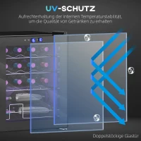 HOMCOM Vrijstaande wijnkoelkast, 16 flessen, voor thuisbar, woonkamer, keuken Touchscreen, glazen deur, LED-verlichting(m-8)