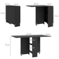 HOMCOM Tavolo Pieghevole in Legno per 4-6 Persone con Ruote, 75x140x74cm, Nero(m-3)