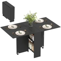 HOMCOM Tavolo Pieghevole in Legno per 4-6 Persone con Ruote, 75x140x74cm, Nero(m-11)