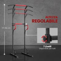 HOMCOM Barra per Trazioni Power Tower Stazione Fitness Multifunzione con Altezza Regolabile 171-219cm Nero Rosso(m-5)